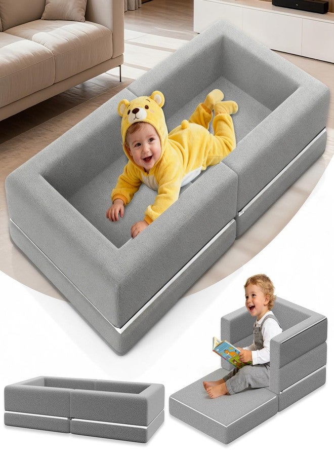 Abdtech Portable Toddler Travel Bed: Foldable & Soft - 3-in-1 Convertible Portable Folding Floor Bed with Washable Cloth Cover - Ideal for Vacation,Camping and Sleepover（54 inches,Grey） - Image 1
