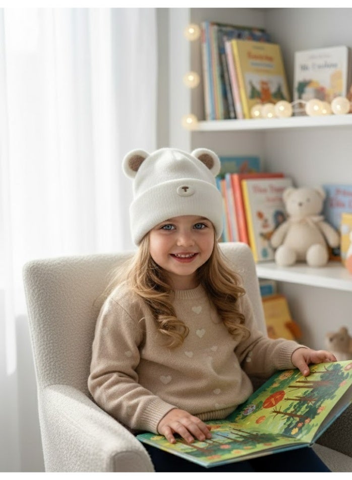 zoba Cute Bear Winter Ice Cap for Kids – Soft Mohair Hat with Fluttering Ears – Warm and Lightweight – Suitable for Girls and Boys – Stylish White Color – Perfect for Cold Weather - Image 4