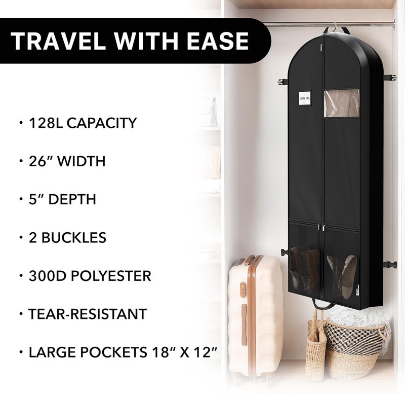 Simple Houseware 60'' Travel Garment Bag with Pockets for Suits, Dresses, Coats, Tuxedos, Heavy Duty 300D Polyester - Image 5