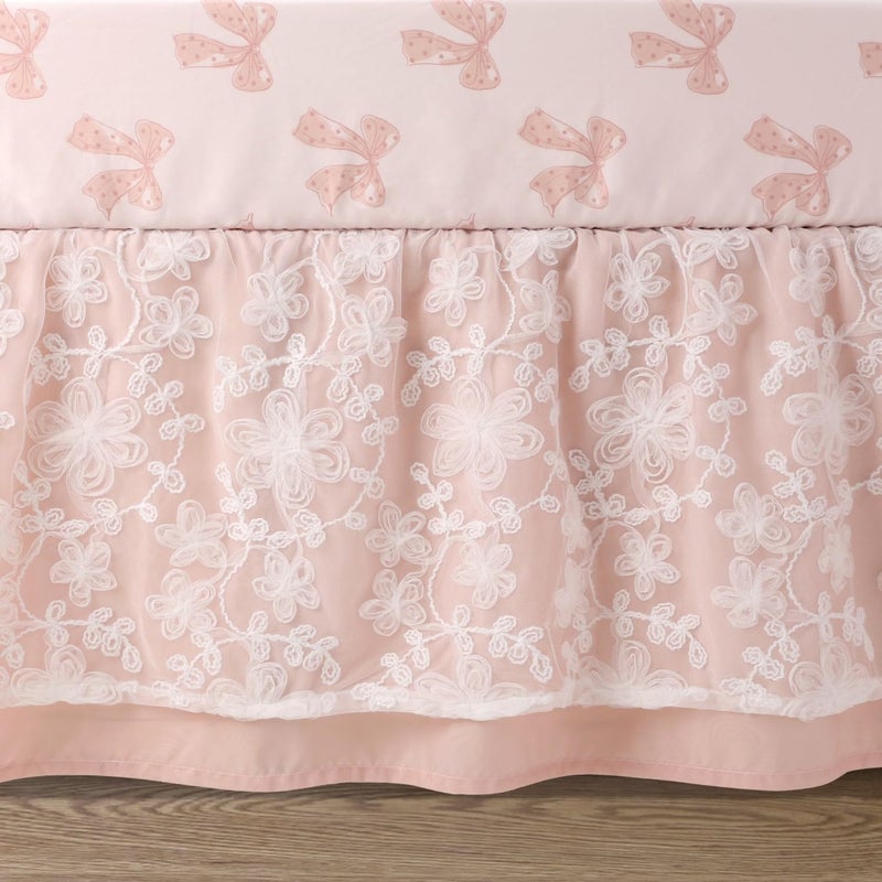 The Peanut Shell The Peanutshell 3 Piece Baby Crib Bedding Set for Girls - Cotton Fitted Crib Sheet, Layered Dust Ruffle, Comforter, Newborn, Infant & Toddler Vintage Nursery Bed Set Decor, Pink, Gold, Floral - Grace - Image 5