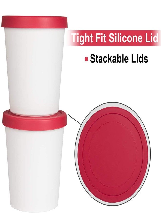 DUNCHATY Ice Cream Containers for Homemade Ice Cream, BPA-Free Reusable Freezer Storage Tubs with Airtight Silicone Lids, Dishwasher Safe, Stackable, Red, Set of 2 (1 Quart Each) - Image 3