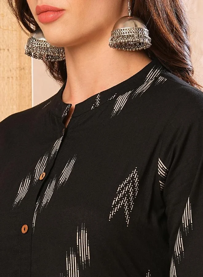 جلو باص فستان ميدي نسائي بياقة مطبوع باللون الأسود من جلوبس