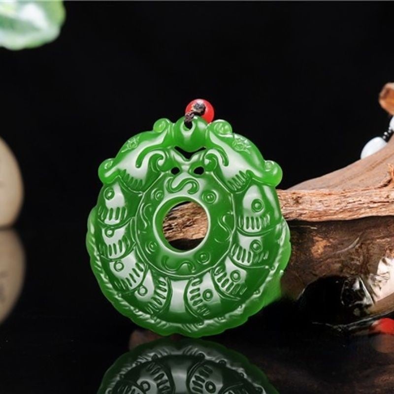 Qi Ta Antique Dragon Pendant with Green Jade, Double Dragon Design, Wholesale - Image 1