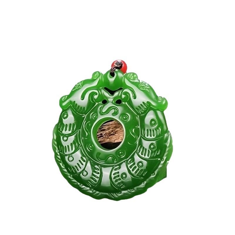 Qi Ta Antique Dragon Pendant with Green Jade, Double Dragon Design, Wholesale - Image 4