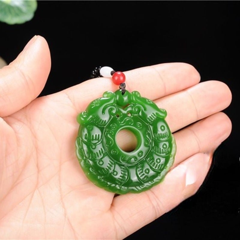Qi Ta Antique Dragon Pendant with Green Jade, Double Dragon Design, Wholesale - Image 3