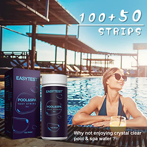EASYTEST 7-Way Pool Test Strips, 150 Strips Water Chemical Testing for Hot tub and Spa, Accurate Test Bromine, Total Alkalinity, pH, Free Chlorine, Total Hardness, Cyanuric Acid, and Total Chlorine - Image 2