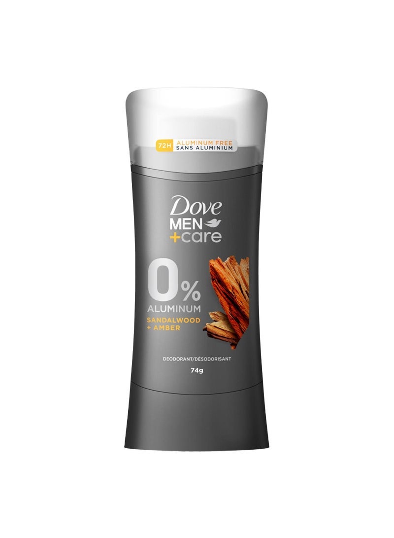 Dove دوف للرجال + العناية مزيل العرق على شكل عصا خشب الصندل والعنبر حماية 72 ساعة 0% ألومنيوم 74 جرام