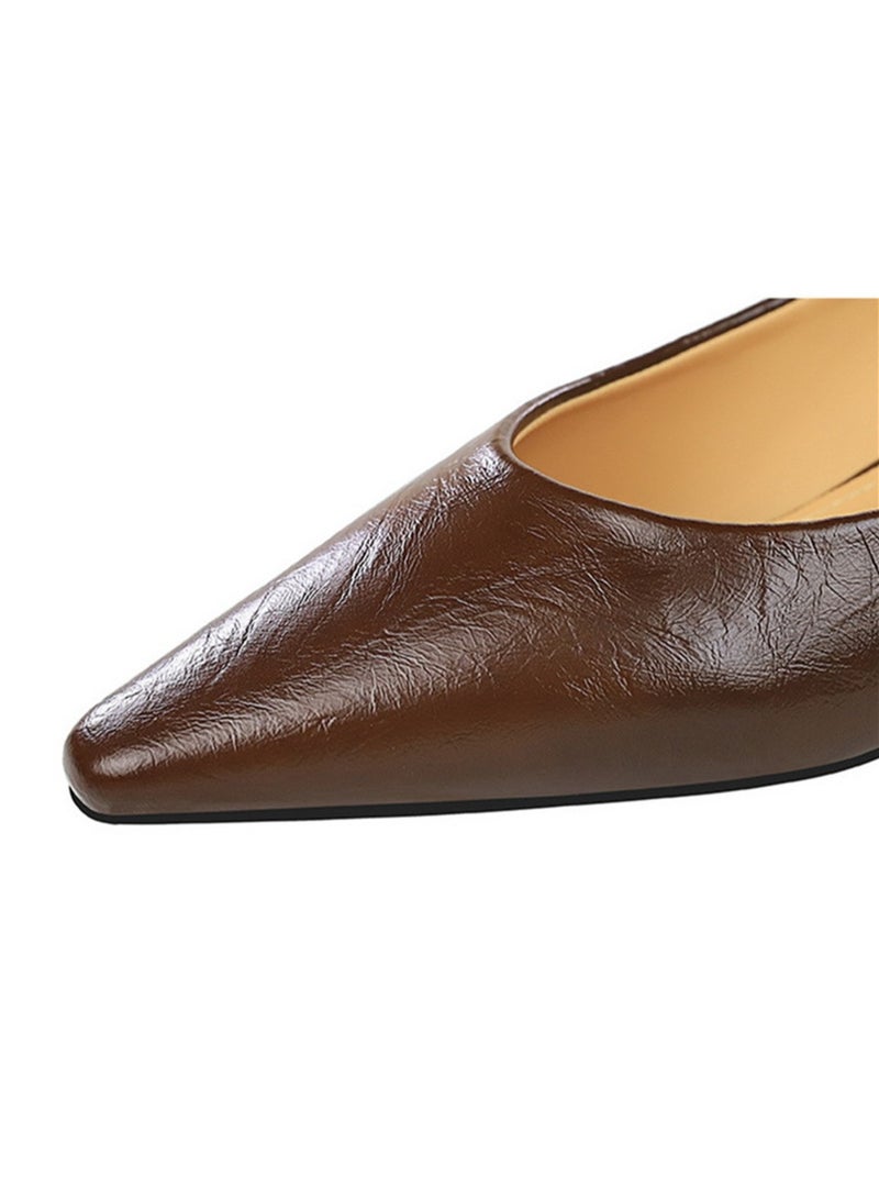 بيج تري أحذية النساء منخفضة الأسفين مريحة مغلقة موجهة إصبع القدم أحذية مسطحة بنية داكنة - Image 4