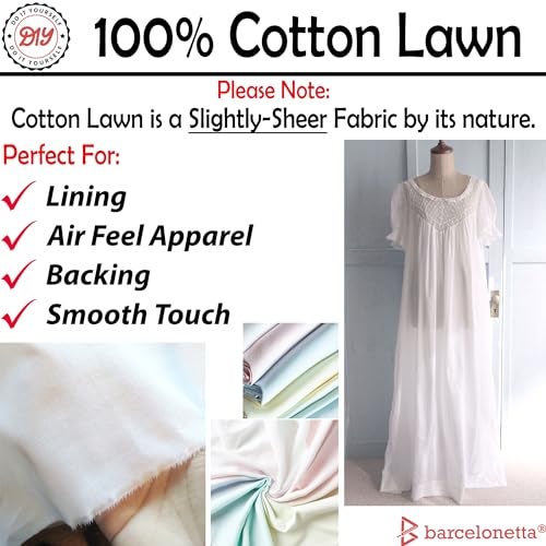 Barcelonetta | Cotton Lawn Fabric | Lining Fabric | 100% Cotton | Thin | 58" Wide | Sewing, Air Feel Layer | Cloth, Solid (White, 5 Yard) - Image 2