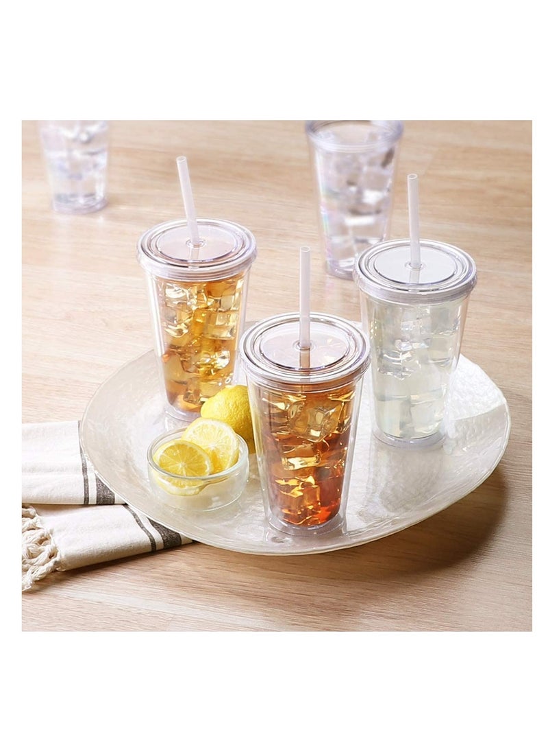 KASTWAVE Water Cup 500ML Straw Cup Sports Cup Double-Walled Ice Cold Drink Coffee Juice Tea Cup With Reusable Straw Smoothie Mug Plastic cups Perfect for Parties, Birthdays, Customization  - Image 2