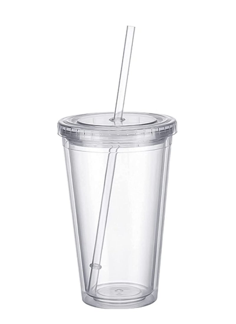 KASTWAVE Water Cup 500ML Straw Cup Sports Cup Double-Walled Ice Cold Drink Coffee Juice Tea Cup With Reusable Straw Smoothie Mug Plastic cups Perfect for Parties, Birthdays, Customization  - Image 1