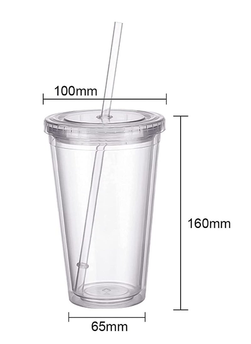 KASTWAVE Water Cup 500ML Straw Cup Sports Cup Double-Walled Ice Cold Drink Coffee Juice Tea Cup With Reusable Straw Smoothie Mug Plastic cups Perfect for Parties, Birthdays, Customization  - Image 4