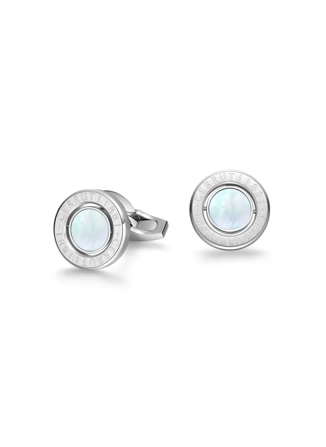 CERRUTI 1881 Lino Silver Stainless Steel with Rotating Mother of Pearl Center Cufflink for Men