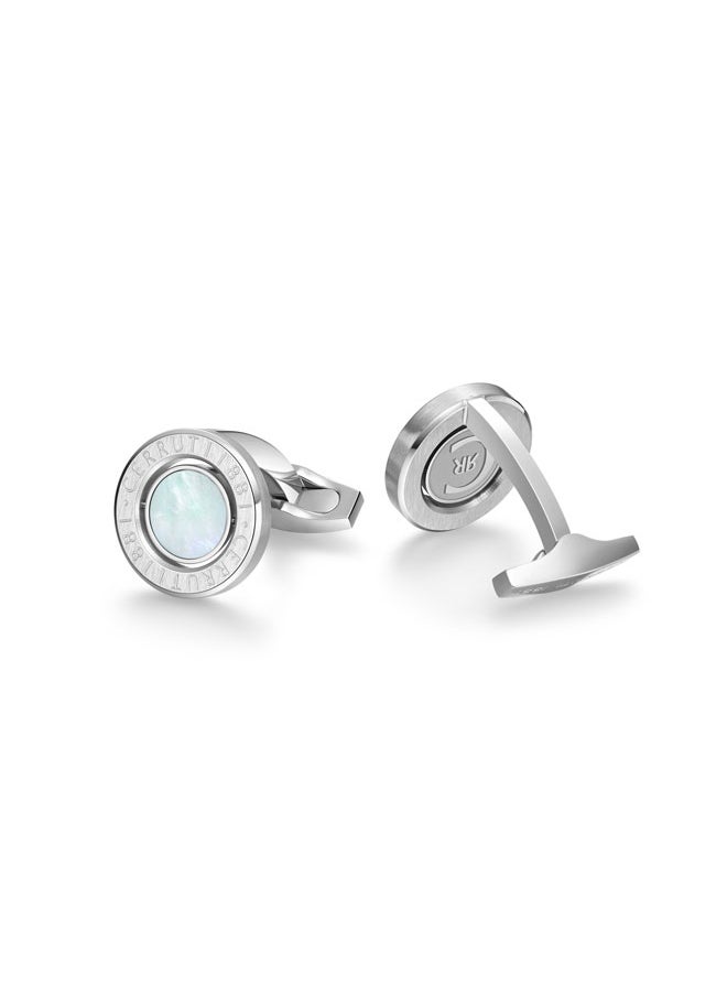 CERRUTI 1881 - Lino Silver with Rotating Mother of Pearl Center Cufflinks for Men - Image 1