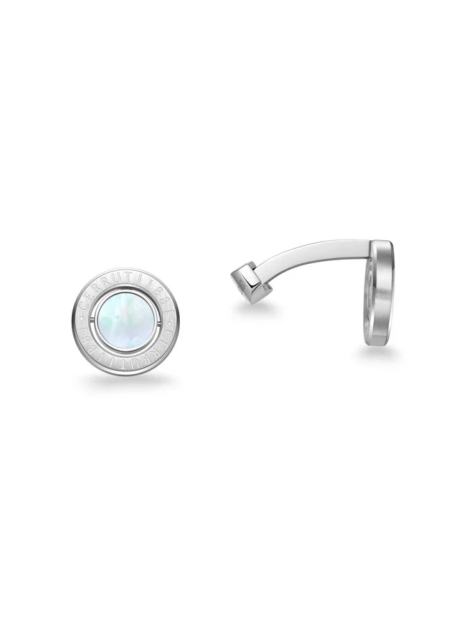 CERRUTI 1881 Lino Silver Stainless Steel with Rotating Mother of Pearl Center Cufflink for Men