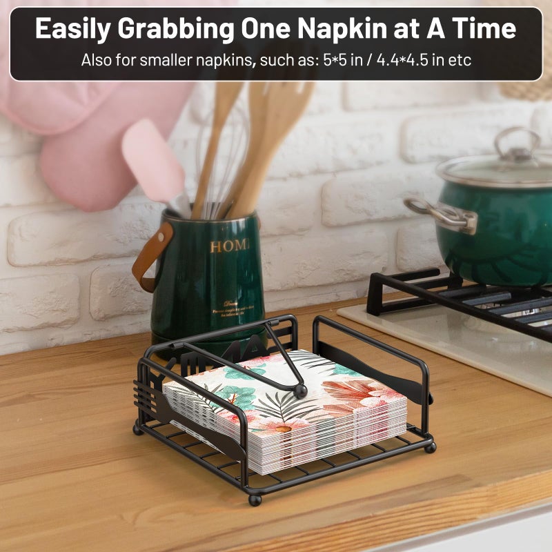 Epicano Napkin Holder for Table, Flat Napkin Dispenser with Weighted Arm, Square Cocktail Paper Holder of Elegant Rustic Iron for Kitchen Dining Room Decor Restaurant Farmhouse Hotel Party, Black - Image 3