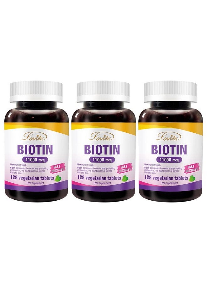 Lovita Biotin 11000Mcg Higher Potent Than Biotin 10000Mcg Fast Dissolvable Biotin Vitamins For Hair Skin And Nails & Hair Growth 128 Vegetarian Biotin Dissolvable Tablets (Pack Of 3) - Image 1