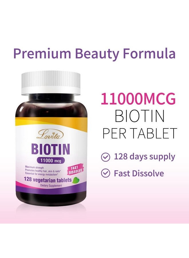 Lovita Biotin 11000Mcg Higher Potent Than Biotin 10000Mcg Fast Dissolvable Biotin Vitamins For Hair Skin And Nails & Hair Growth 128 Vegetarian Biotin Dissolvable Tablets (Pack Of 3) - Image 3