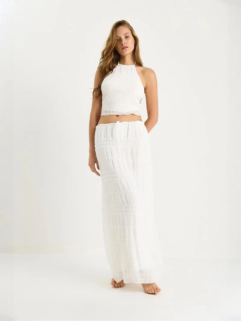 Bianco Lucci LUCCI Textured Striped Tulle Two-Piece Set