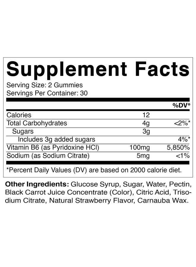 Vitamatic 2 Packs Vitamin B6 100mg Gummies - Natural Strawberry Flavor - 60 Pectin-Based Gummies per Bottle - Nervous System & Energy Support - Image 2