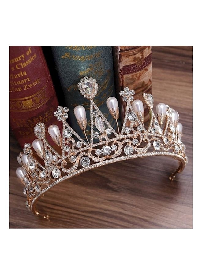 NIBEMINENT Pearl Studded Bridal Crown  - Image 2