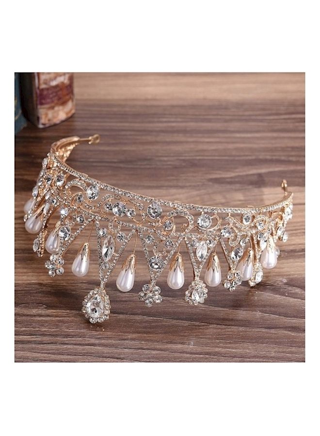 NIBEMINENT Pearl Studded Bridal Crown  - Image 3