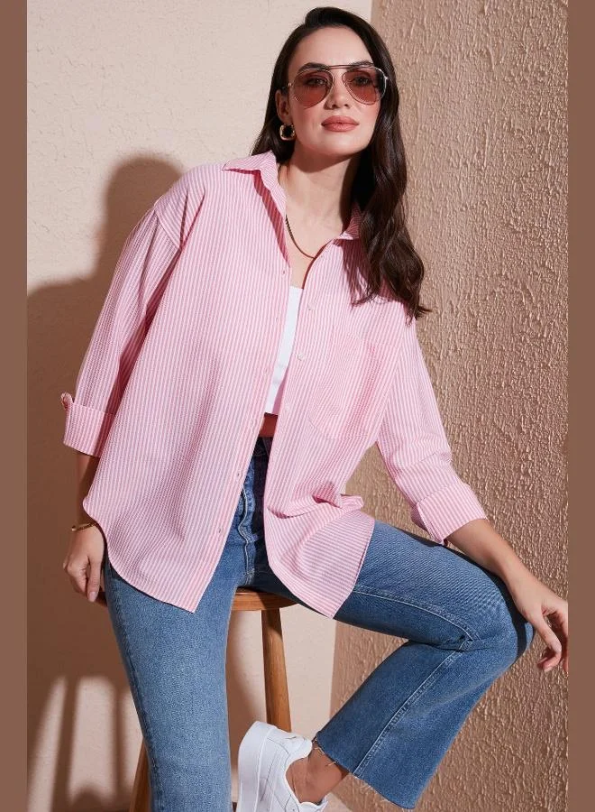 Lela Lela Regular Fit Long Sleeve Pocket Striped Shirt Women's SHIRT 6772895