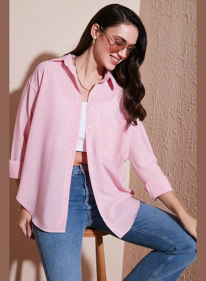 Lela Lela Regular Fit Long Sleeve Pocket Striped Shirt Women's SHIRT 6772895