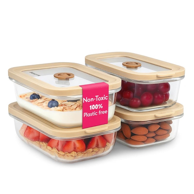 Ziruma Non-Toxic 4 Pack - Glass Food Storage Containers With Lids â€“ Plastic Free, Airtight Meal Prep Containers, Multi-Size (12, 21, 35, 50 Oz), Microwave & Freezer Safe - Image 1