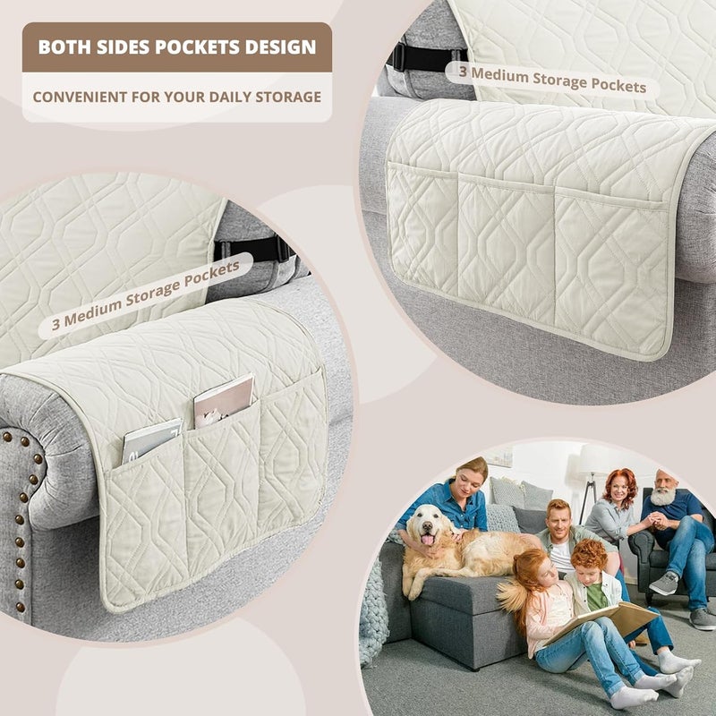 INFOSUN Couch Cover, Waterproof Sofa Covers, Cushion Protector with Non-Skid Backing & Elastic Straps, Dog Couch Cover Protector for 1/2/3/4 Seater, Covers for Dogs Pets Kids(3 Seater Sofa, White) - Image 4