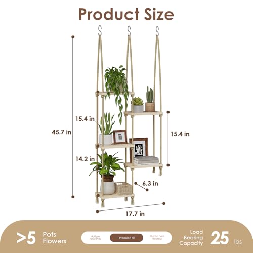 Bamworld Hanging Shelves Plant Hanger Indoor Window Plant Shelves Wood Plant Wall Shelf Window Sill Plant Shelf Indoor Hanging Plant Stand Living Room Decor Garden Boho Decor - Image 3