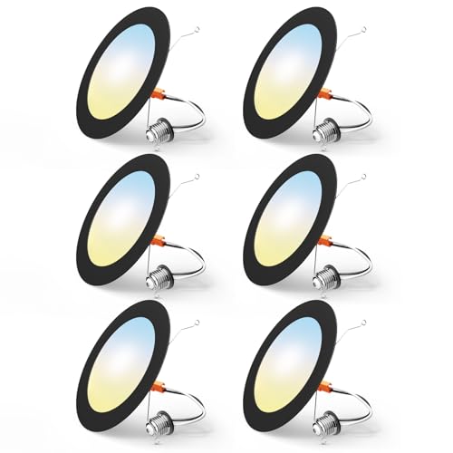 FREELICHT 6 Pack Retrofit LED Recessed Lighting 6 Inch, Selectable 2700K/3000K/4000K/5000K/6000K, Dimmable Flat LED Can Lights, 10W=110W, 1000LM, IC & Damp Rated, ETL & FCC, Black - Image 1