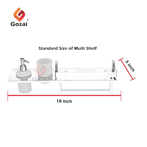 GOSAI Bathroom Accessories Matt Black Multipurpose Shelves with Toothbrush Holder | Soap Dispanser | Towel Ring All in 1 Shelf 18 x 5 inch, Stainless Steel - Image 3
