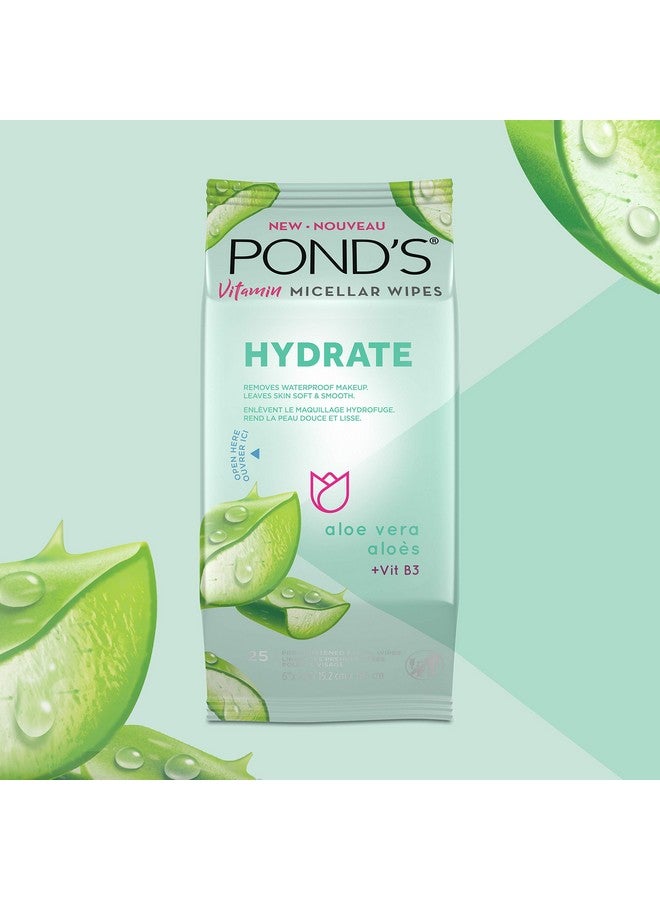 Pond's Vitamin Micellar Makeup Remover Wipes For Dry Skin Skin Care Hydrating Aloe Vera Daily Face Wipes Remove Dirt Waterproof Makeup 25 Count 4 Pack  - Image 2