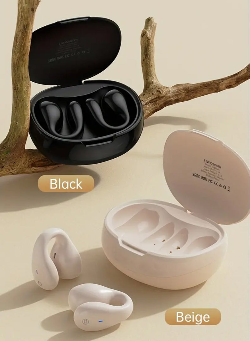 لانجسدام سماعات أذن لاسلكية مفتوحة جديدة بتقنية البلوتوث 5.3، سماعات أذن رياضية مع ميكروفون، مقاومة للماء، وقت تشغيل 7 ساعات بشحن واحد، متوافقة مع Android/iOS/Samsung، بيج - Image 1