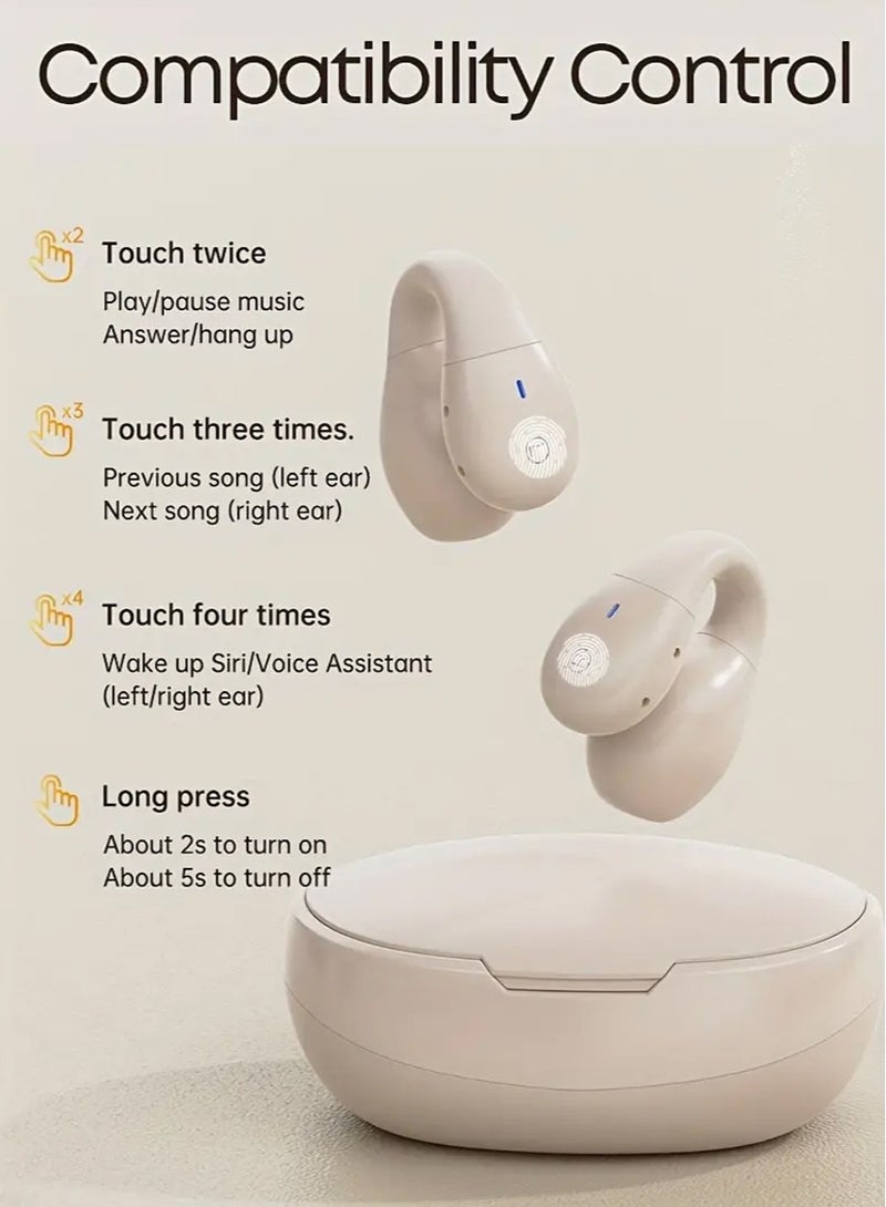 لانجسدام سماعات أذن لاسلكية مفتوحة جديدة بتقنية البلوتوث 5.3، سماعات أذن رياضية مع ميكروفون، مقاومة للماء، وقت تشغيل 7 ساعات بشحن واحد، متوافقة مع Android/iOS/Samsung، بيج - Image 4