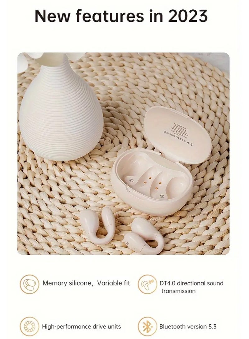 لانجسدام سماعات أذن لاسلكية مفتوحة جديدة بتقنية البلوتوث 5.3، سماعات أذن رياضية مع ميكروفون، مقاومة للماء، وقت تشغيل 7 ساعات بشحن واحد، متوافقة مع Android/iOS/Samsung، بيج - Image 5