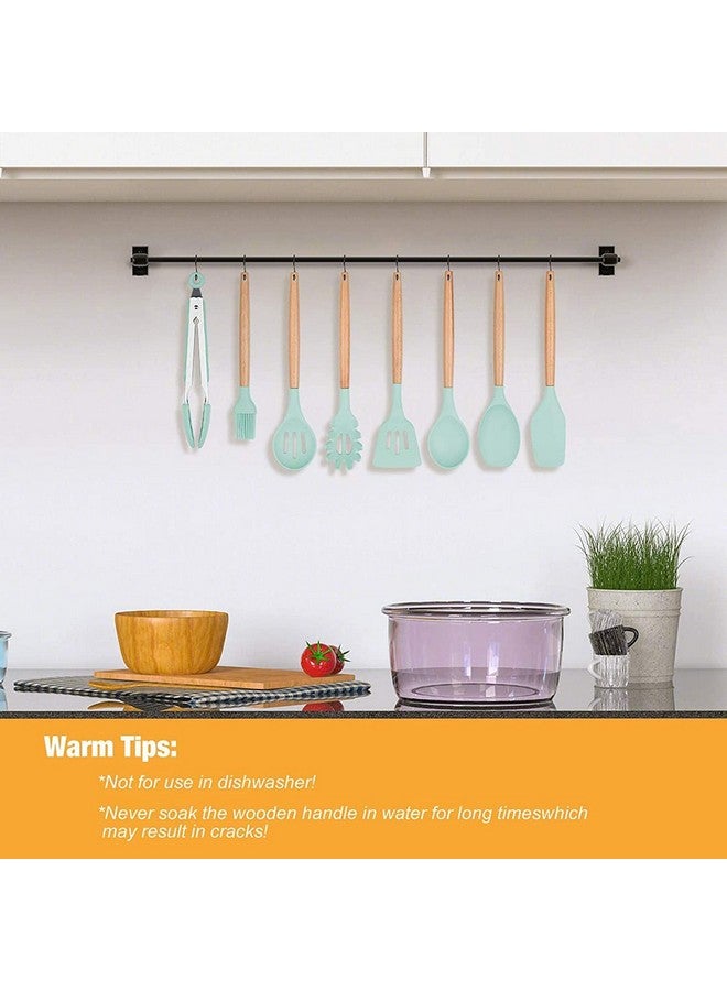 Royalkart® Silicone Kitchen Utensil Set, 11 Pieces Cooking Utensil with Wooden Handles and Utensil Holder BPA Non-Stick, Heat Resistant, Kitchen Tools Set (Mint Green) - Image 5