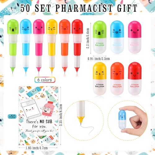 Sayglossy 50 Sets Pharmacy Technician Accessories Gift Pharmacy Badge Reel Pill Shaped Pens Inspirational Appreciation Card Pharma Funny Gifts for Nurse Practitioner Week Medical Assistant Doctor - Image 3