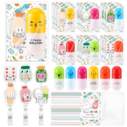 Sayglossy 50 Sets Pharmacy Technician Accessories Gift Pharmacy Badge Reel Pill Shaped Pens Inspirational Appreciation Card Pharma Funny Gifts for Nurse Practitioner Week Medical Assistant Doctor - Image 1