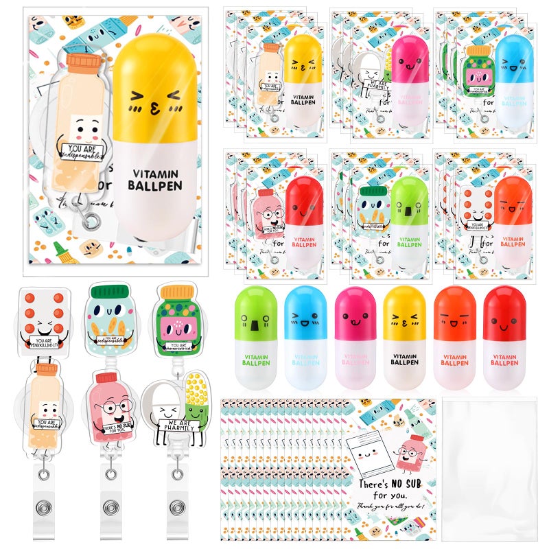 Sayglossy 50 Sets Pharmacy Technician Accessories Gift Pharmacy Badge Reel Pill Shaped Pens Inspirational Appreciation Card Pharma Funny Gifts for Nurse Practitioner Week Medical Assistant Doctor - Image 2