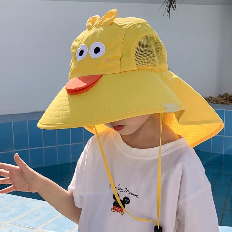 Children Summer Hat Lovely Big Brim Sunscreen Hat Fisherman Hat for Baby Boy Girl Yellow Free Size - Image 1