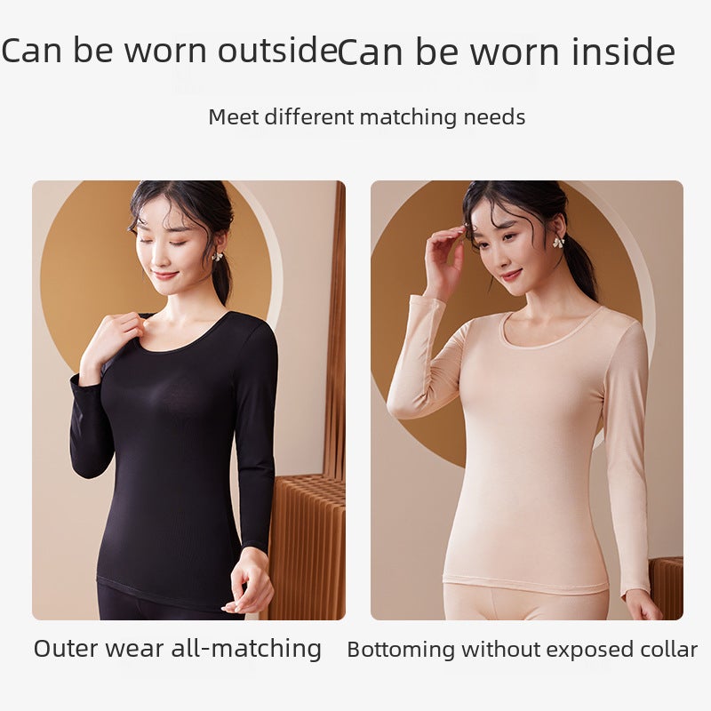 Womens Modal Thermal Shirt Autumn Winter Round Neck 601 White - Image 5