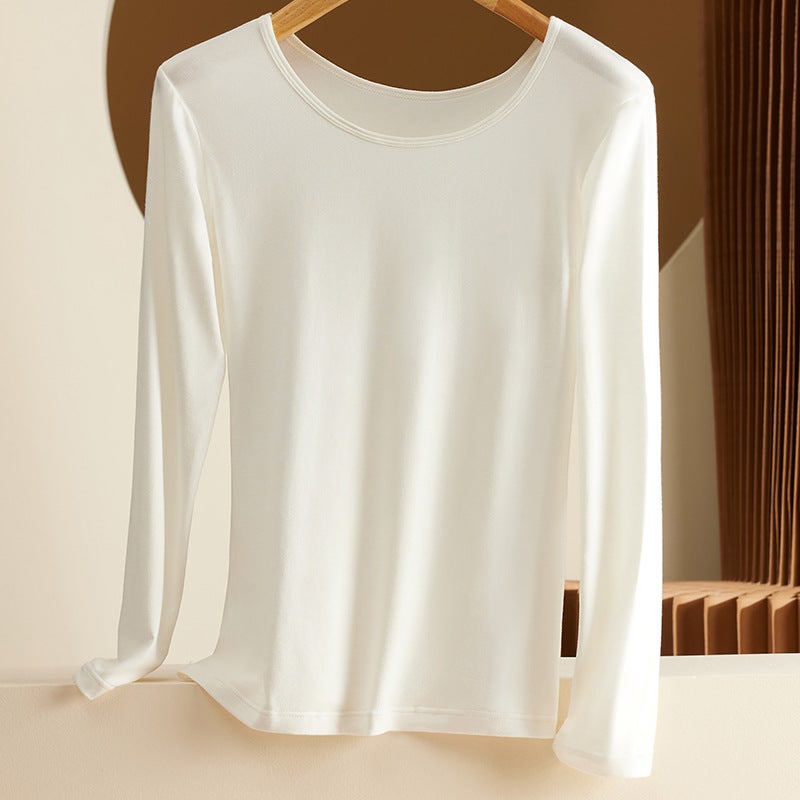 Womens Modal Thermal Shirt Autumn Winter Round Neck 601 White - Image 1