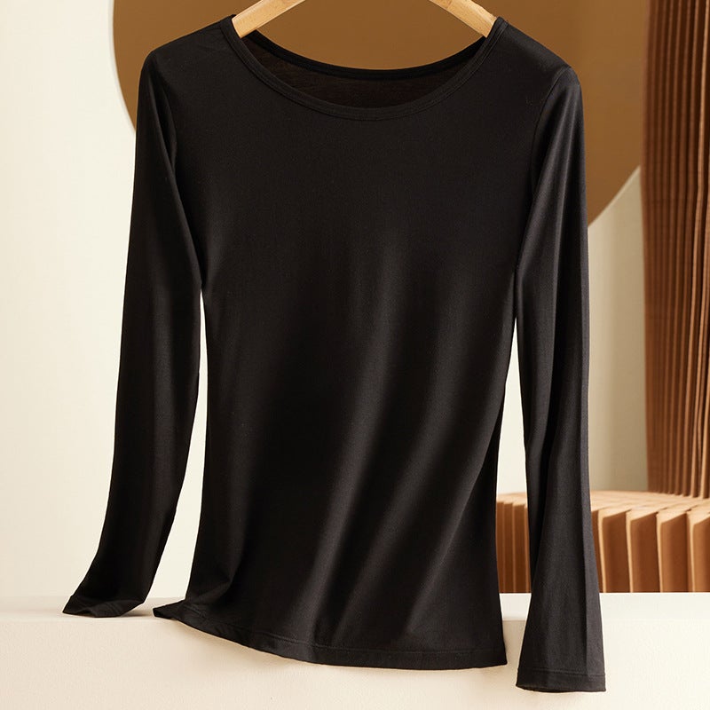 Womens Modal Thermal Shirt Autumn Winter Round Neck 601 White - Image 2