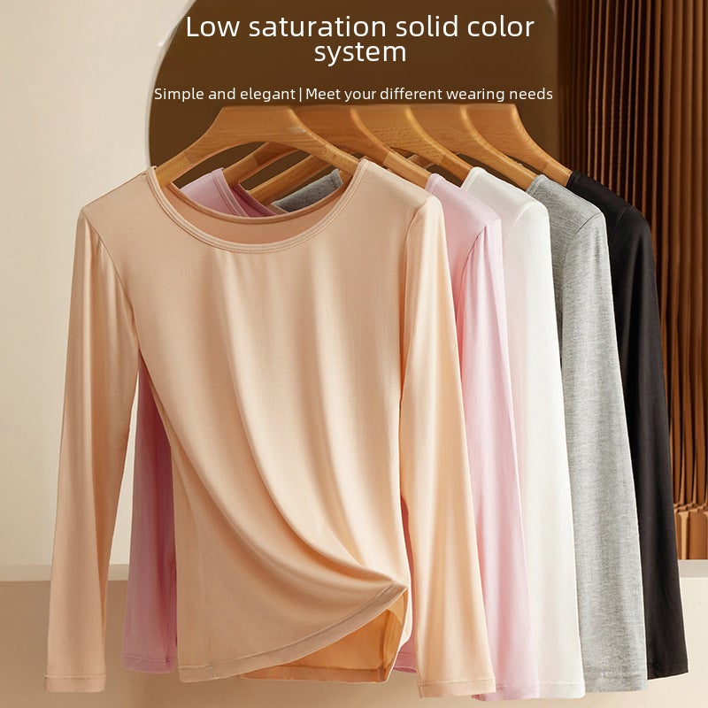 Womens Modal Thermal Shirt Autumn Winter Round Neck 601 White - Image 4