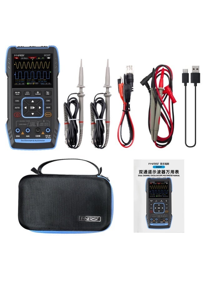 FNIRSI 2C53T Upgraded 3-in-1 Oscilloscope Multimeter Signal Generator 50MHz Bandwidth 250MS Dual Channel 20000 Counts - Image 1