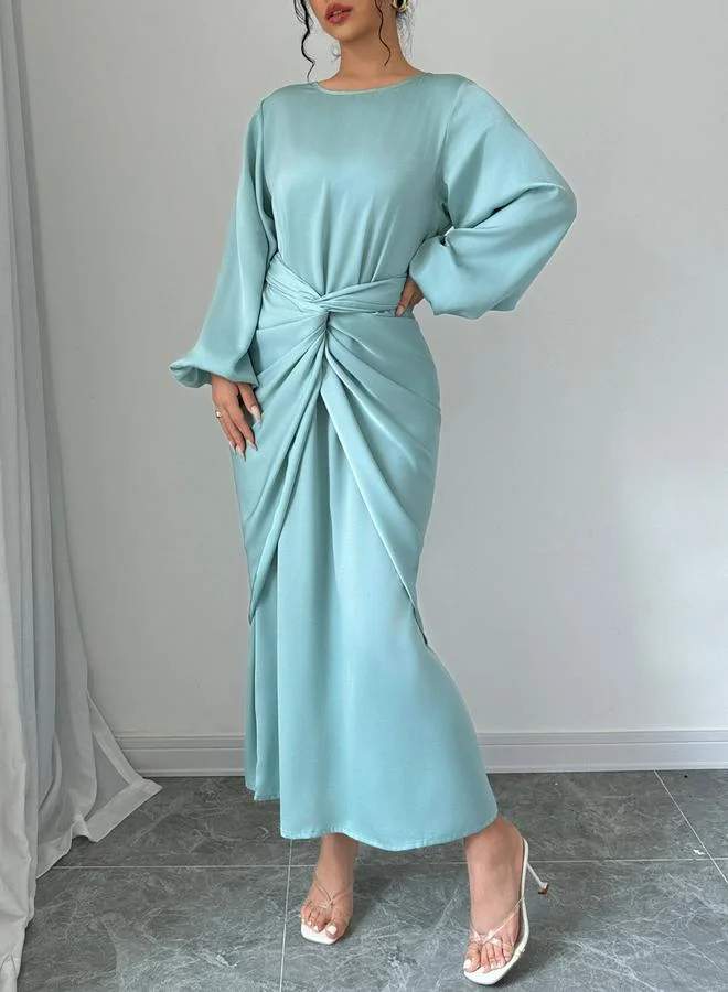 تايك تو Solid Twist Waist Long Sleeve Midi Dress