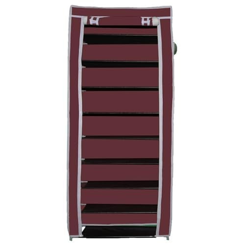 DEMARK Metal Multipurpose 9 Layer Shoe Rack For Home Improvement Furniture With Dustproof Cover Chappal Stand Clothes Storage Wadrobe Maroon - Image 1