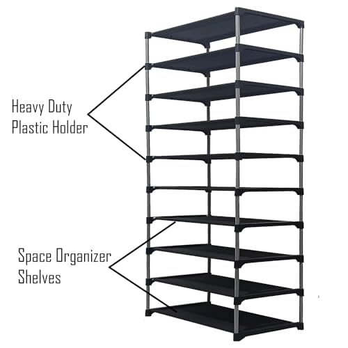 DEMARK Metal Multipurpose 9 Layer Shoe Rack For Home Improvement Furniture With Dustproof Cover Chappal Stand Clothes Storage Wadrobe Maroon - Image 2